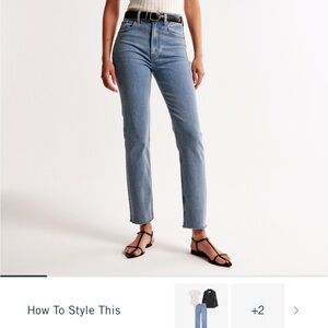 Abercrombie Ultra High Rise Ankle Straight Jeans in Medium Wash, Raw Hem